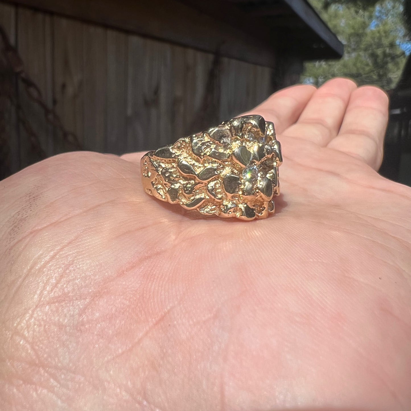 1970’s Custom .75CTW Natural Diamond Flooded 14k Yellow Gold Nugget Ring (10)