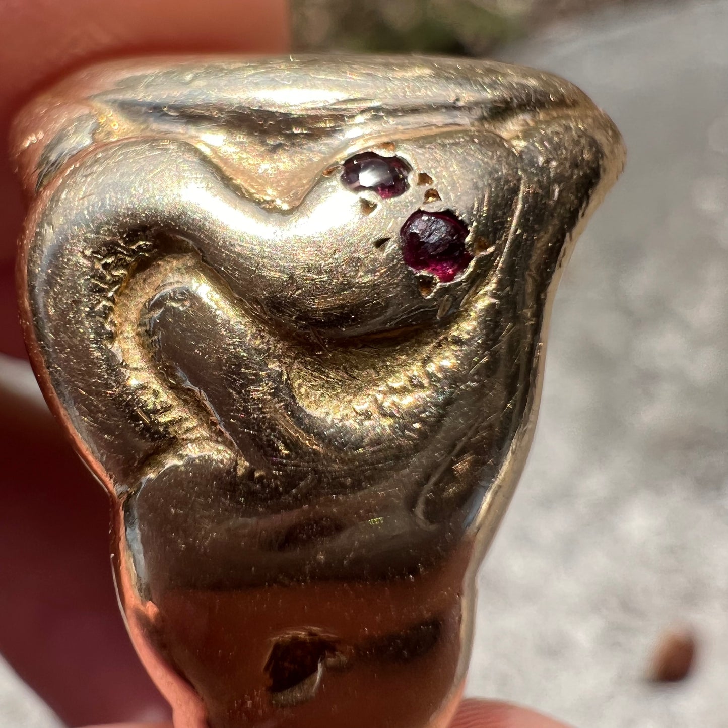 Victorian Era Solid 14k Yellow Gold Double Serpent Signet Ring (10)