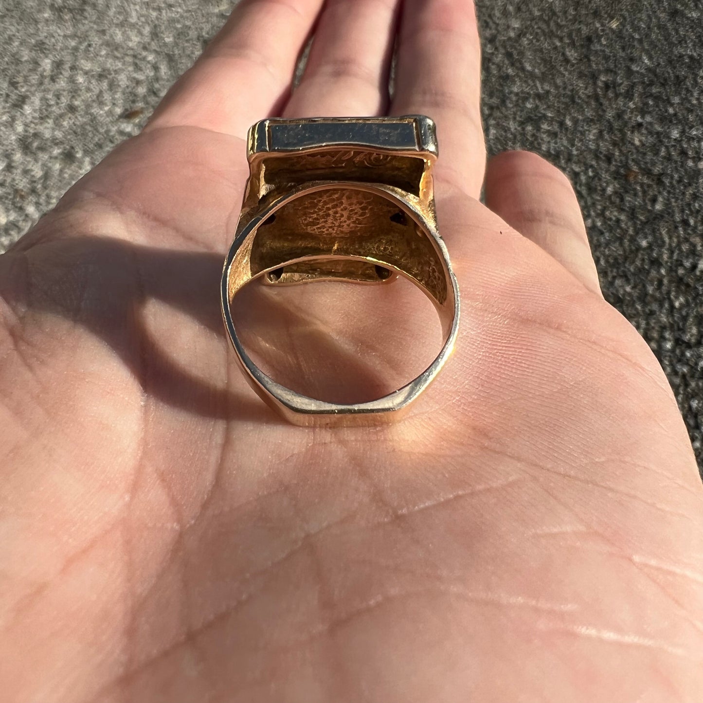 Vintage 14k Yellow Gold Natural Diamond Encrusted Custom Pool Table Ring (8.5)