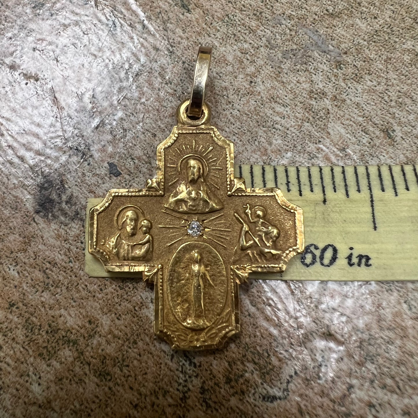 Vintage Solid 22k Gold Scapular Medal 4 Way Cross