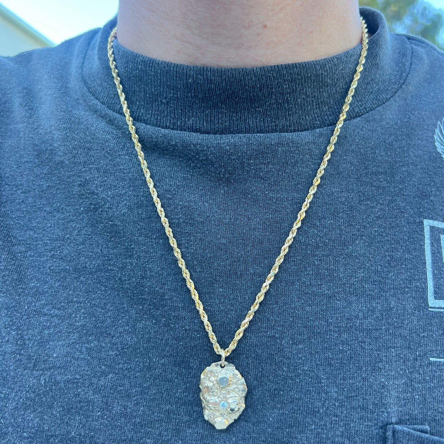 Solid 18k Yellow Gold Natural Diamond Encrusted Nugget Pendant
