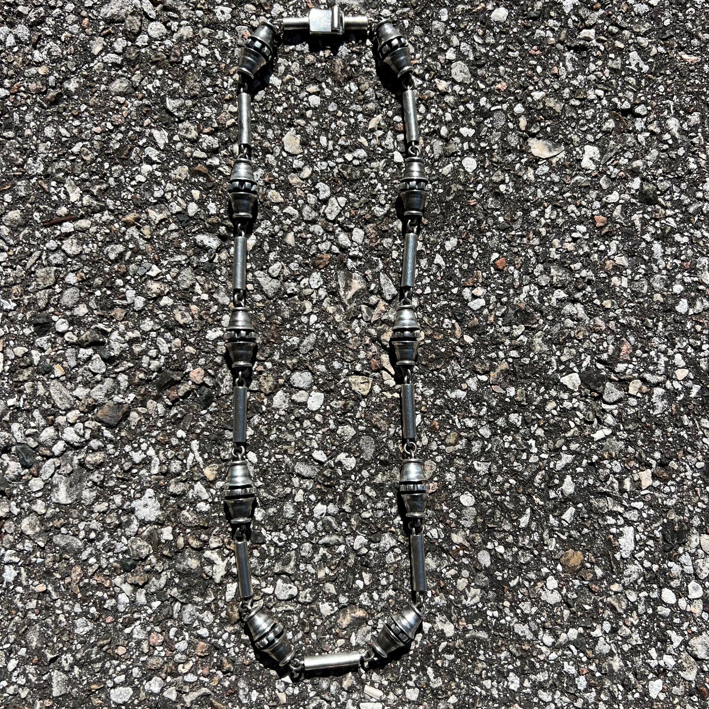 Pre 1950’s Old Mexico Solid Sterling/.925 Artist Signed Handmade “Grenade Link” Necklace (23.5”)