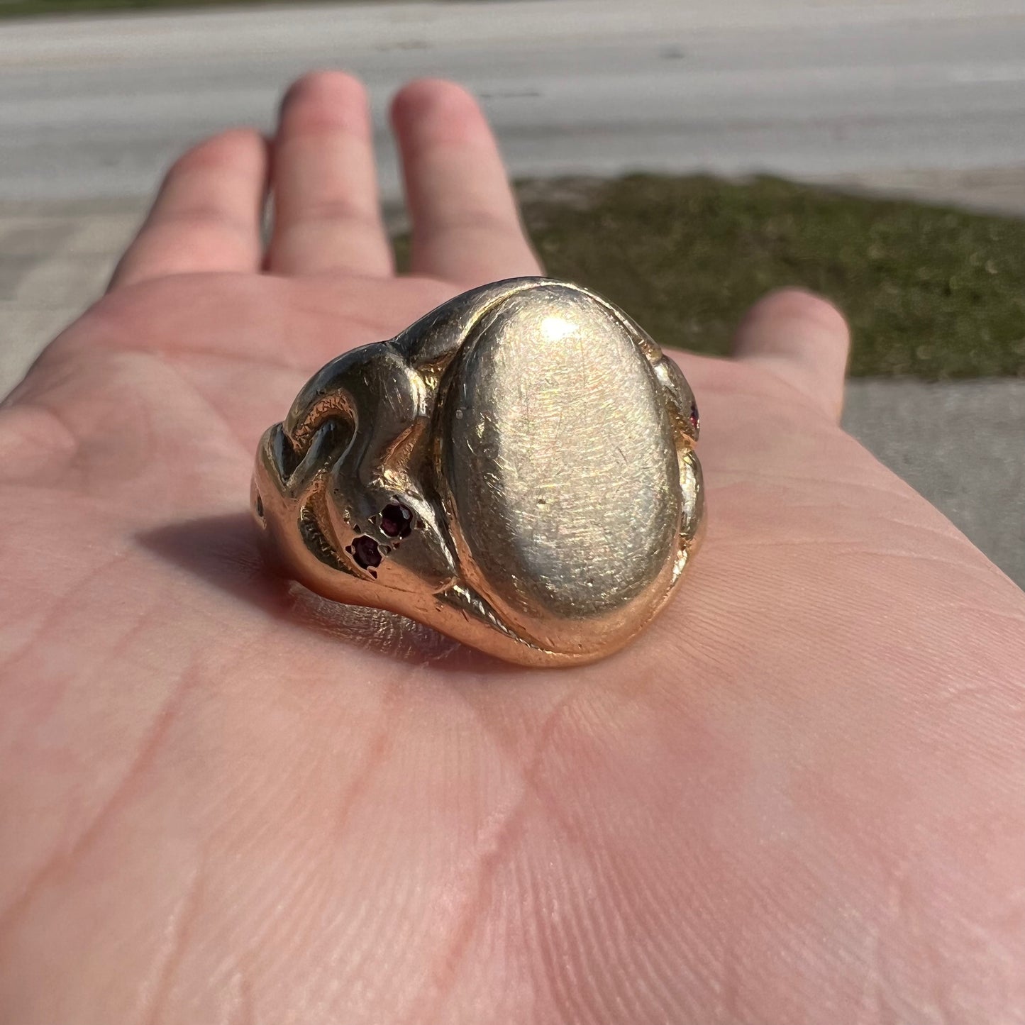 Victorian Era Solid 14k Yellow Gold Double Serpent Signet Ring (10)