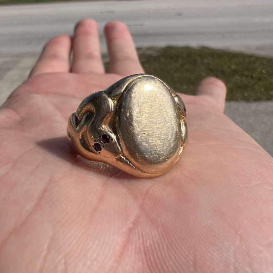 Victorian Era Solid 14k Yellow Gold Double Serpent Signet Ring (10)