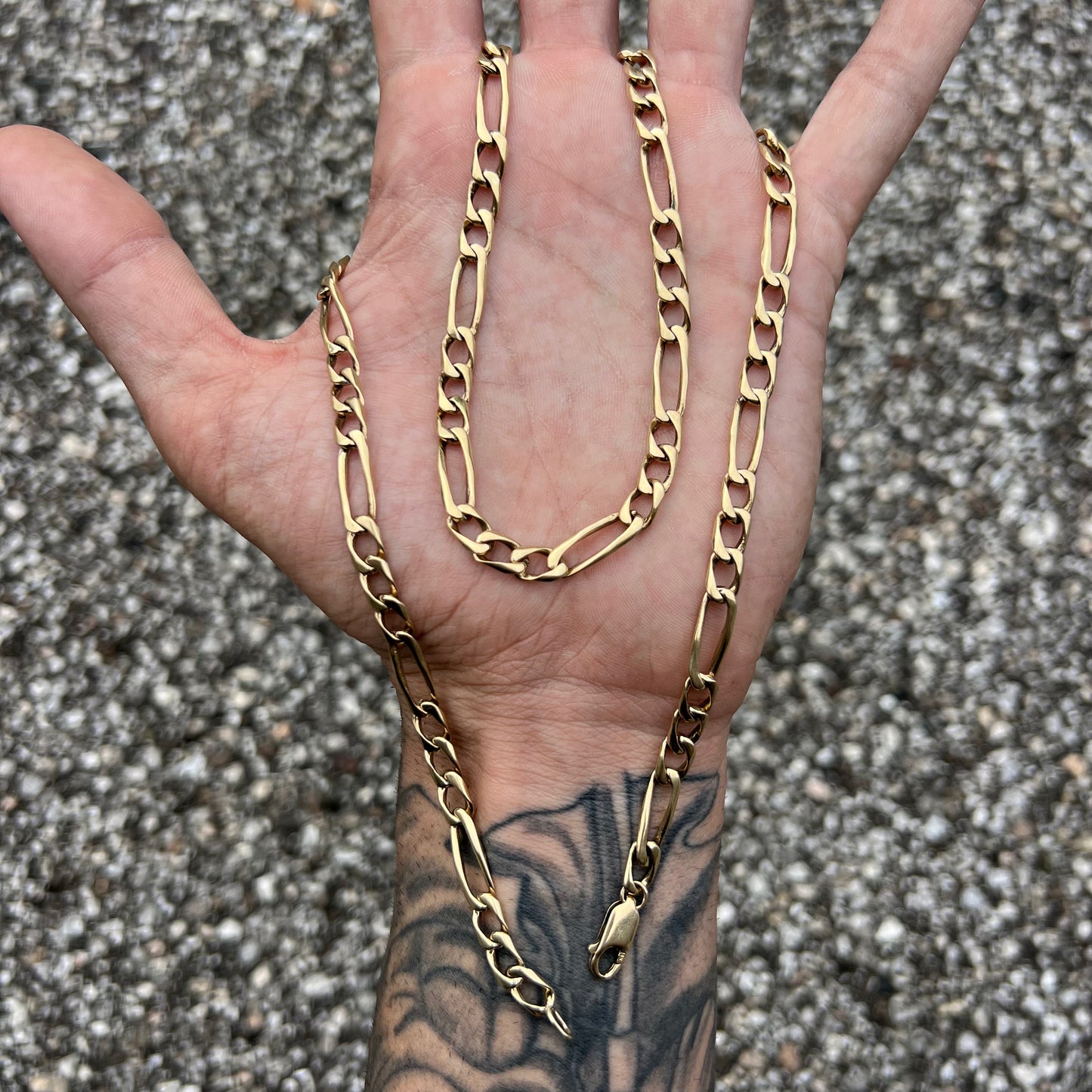 Old School Heavyweight Solid 14k Hand Casted Figaro Link Necklace (24.5”)