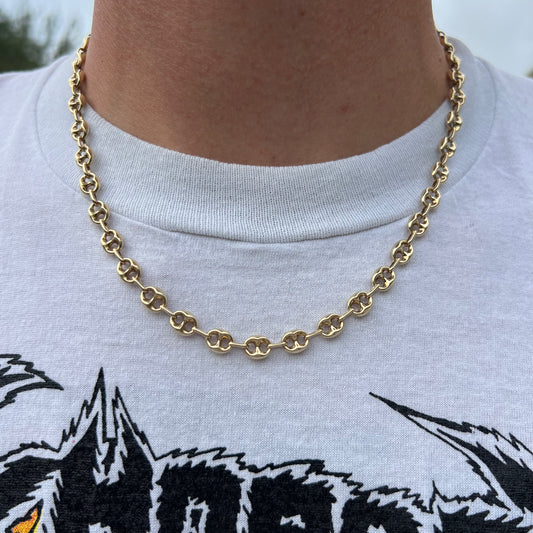 Vintage 14k Yellow Gold Classic Puffed Gucci Link Necklace (18.75”)