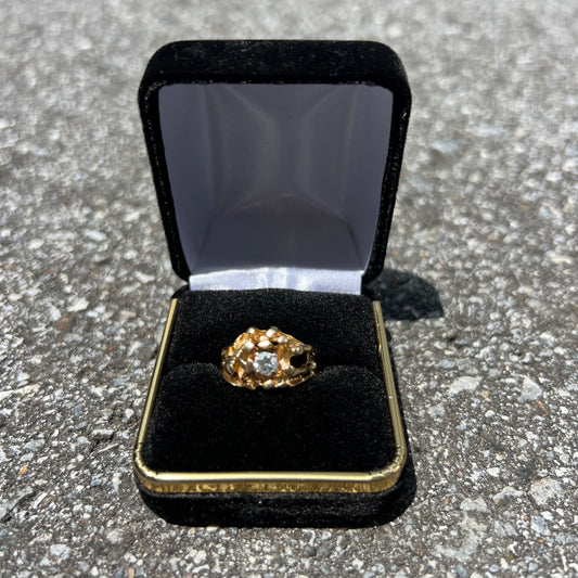 Vintage 14k Solitaire Diamond Freeform Nugget Ring