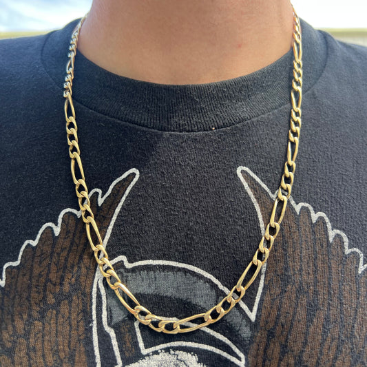 Old School Heavyweight Solid 14k Hand Casted Figaro Link Necklace (24.5”)