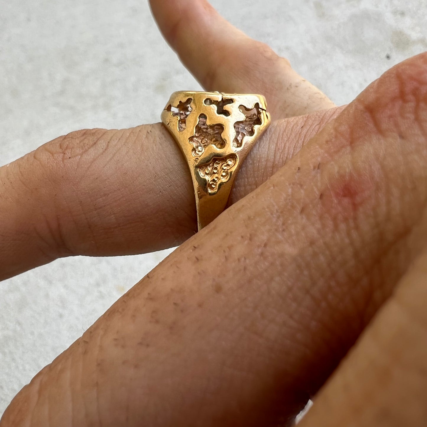 Mid-Century 14k Honeycomb Nugget Diamond Solitaire Ring (8.75)