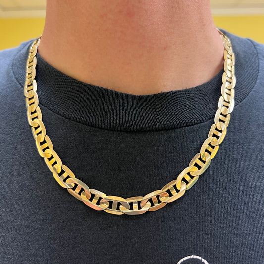 Vintage Solid 14k Yellow Gold Heavyweight Beveled Edge Italian Mariner Link Necklace (20”)