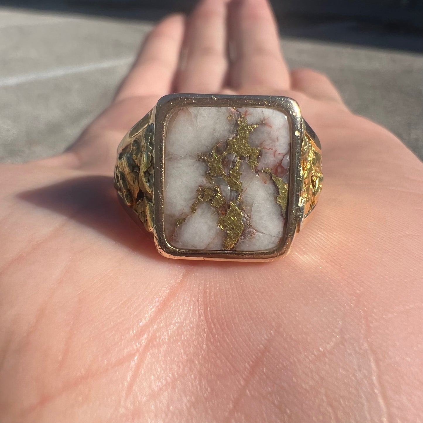 Vintage 22k Raw Gold Nugget  Bearing Quartz 14k Signet Ring By Orocal Model:RM760Q (10.5)