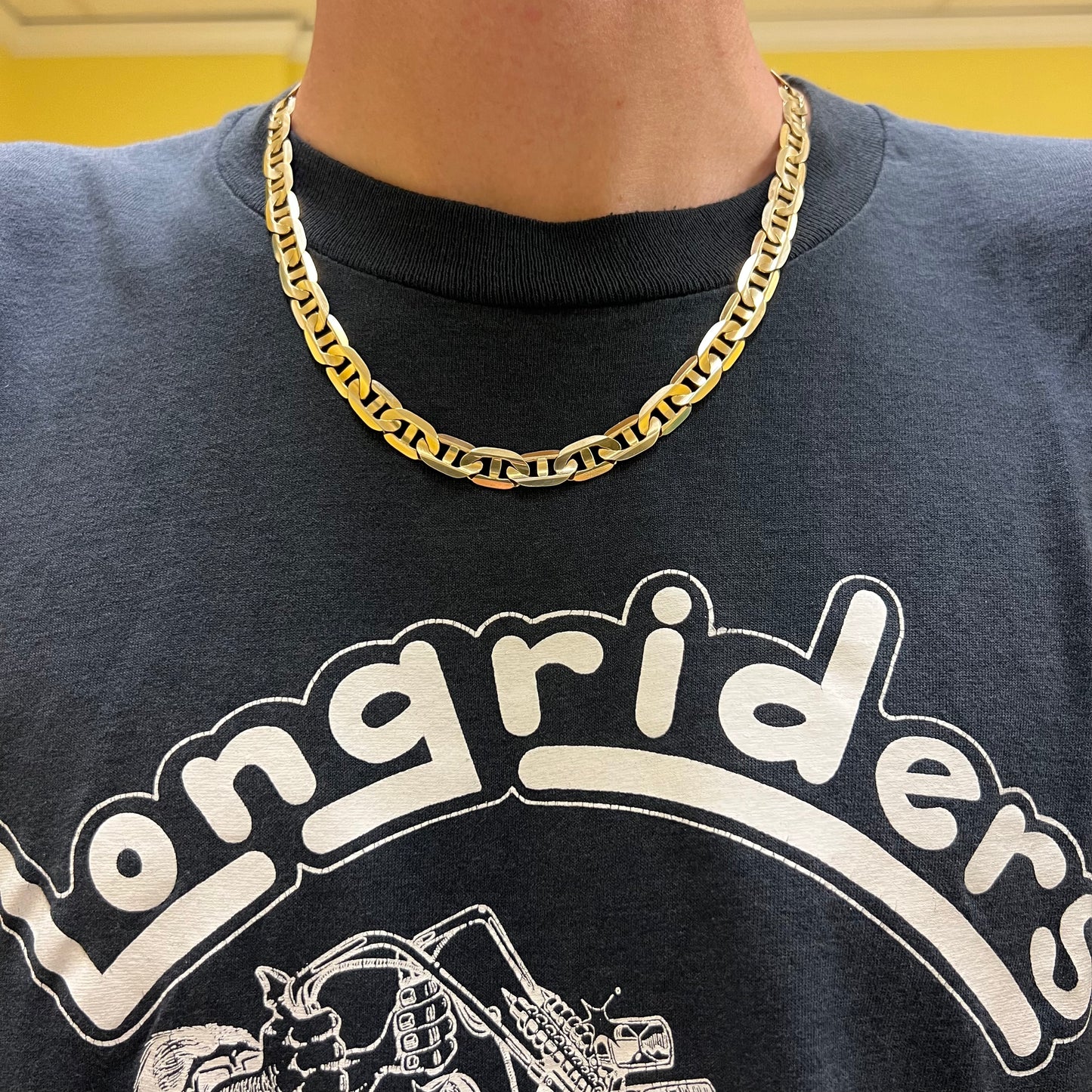 Vintage Solid 14k Yellow Gold Heavyweight Beveled Edge Italian Mariner Link Necklace (20”)