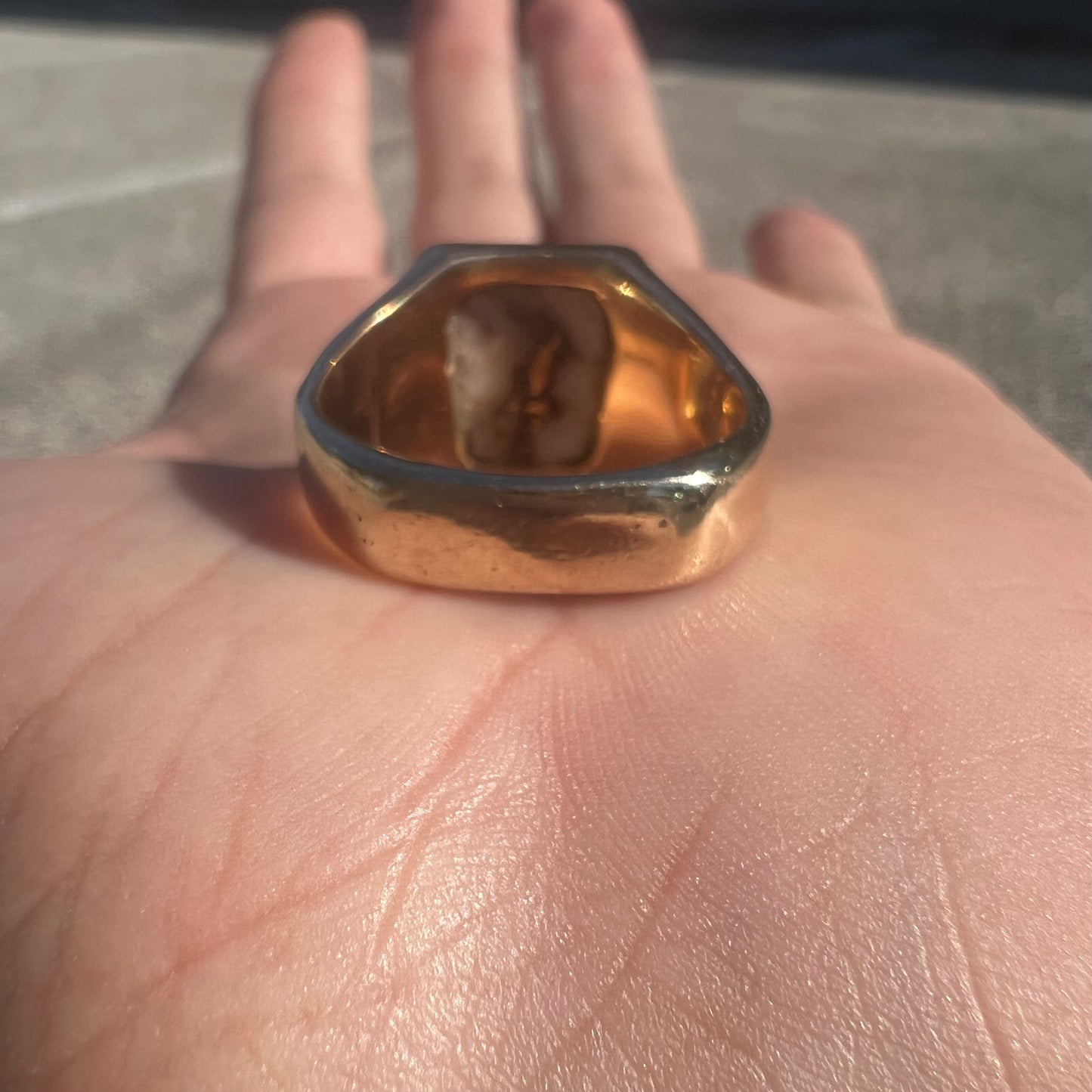 Vintage 22k Raw Gold Nugget  Bearing Quartz 14k Signet Ring By Orocal Model:RM760Q (10.5)