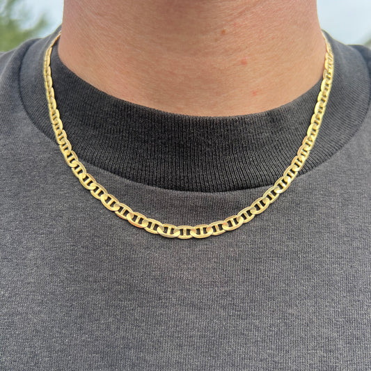 1990’s Solid 14k Yellow Gold Beveled Edge Mariner Link Necklace (18”)