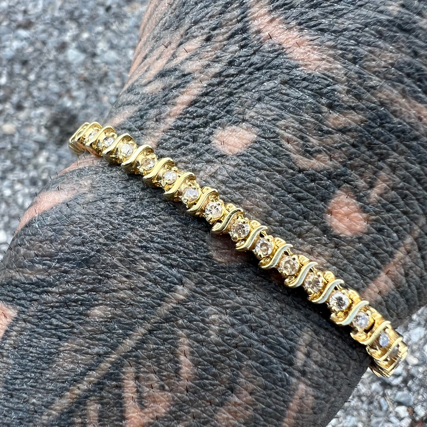 Vintage 14k Yellow Gold 2.0CTW Natural Diamond S-Link Tennis Bracelet (7”)