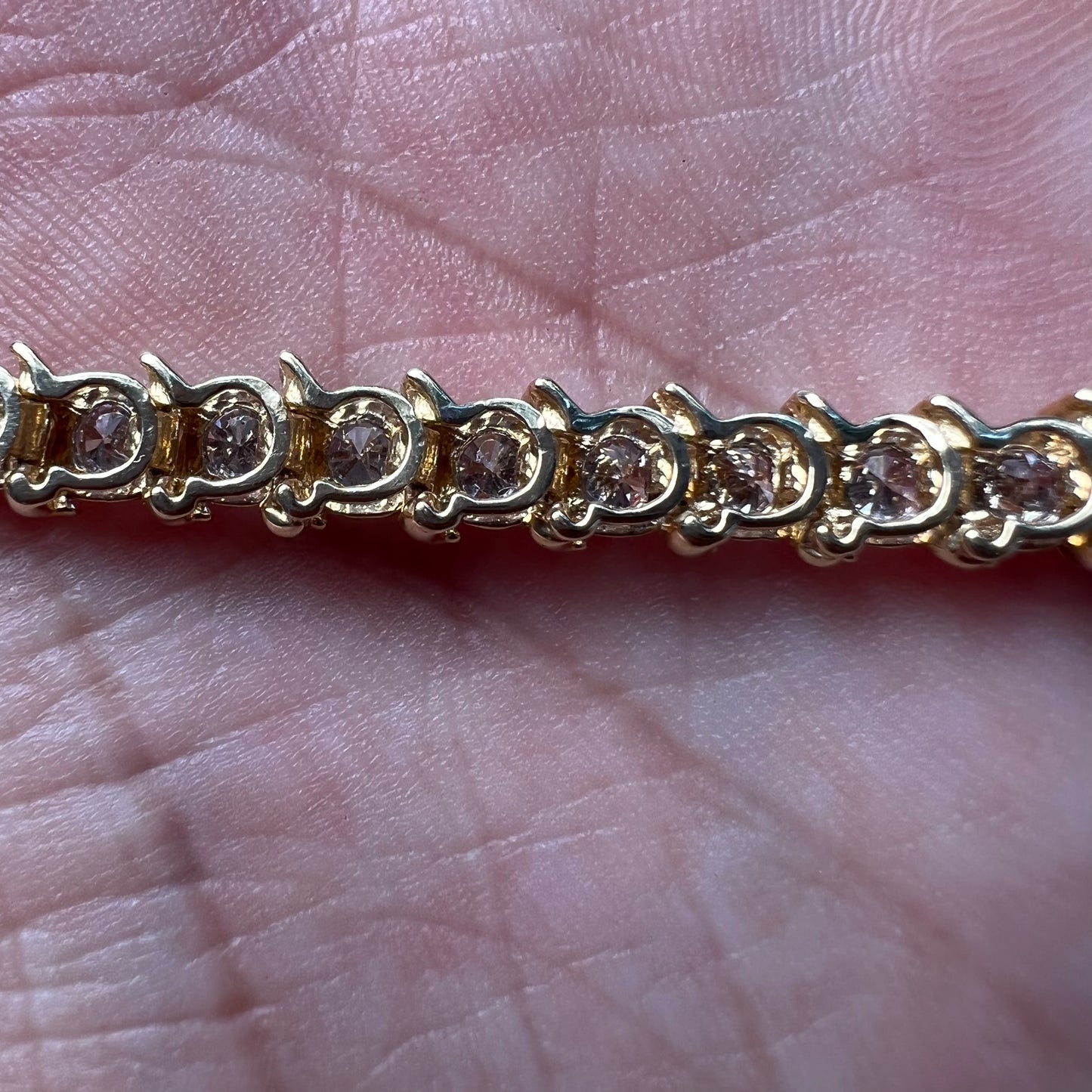 Vintage 14k Yellow Gold 4.1CTW Natural Diamond S-Link Tennis Bracelet (7.35”)