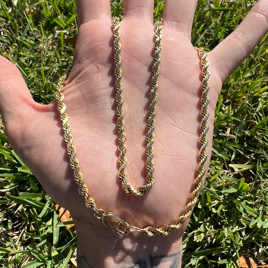 Vintage Solid 14k Yellow Gold Heavyweight Diamondcut Rope Chain Necklace (21”)