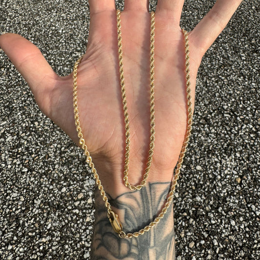 Vintage Solid 14k Yellow Gold Long Rope Chain Necklace (26.5”)