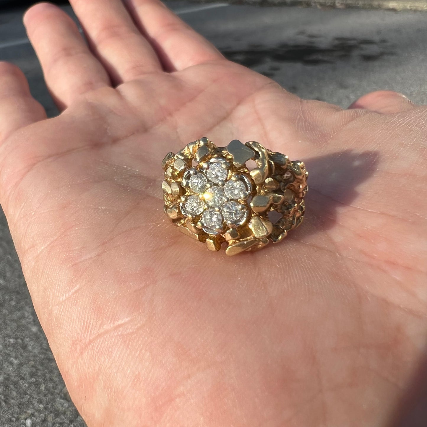 1980’s 14k Kentucky Diamond Cluster (.50CTW) Freeform Nugget Ring (9)