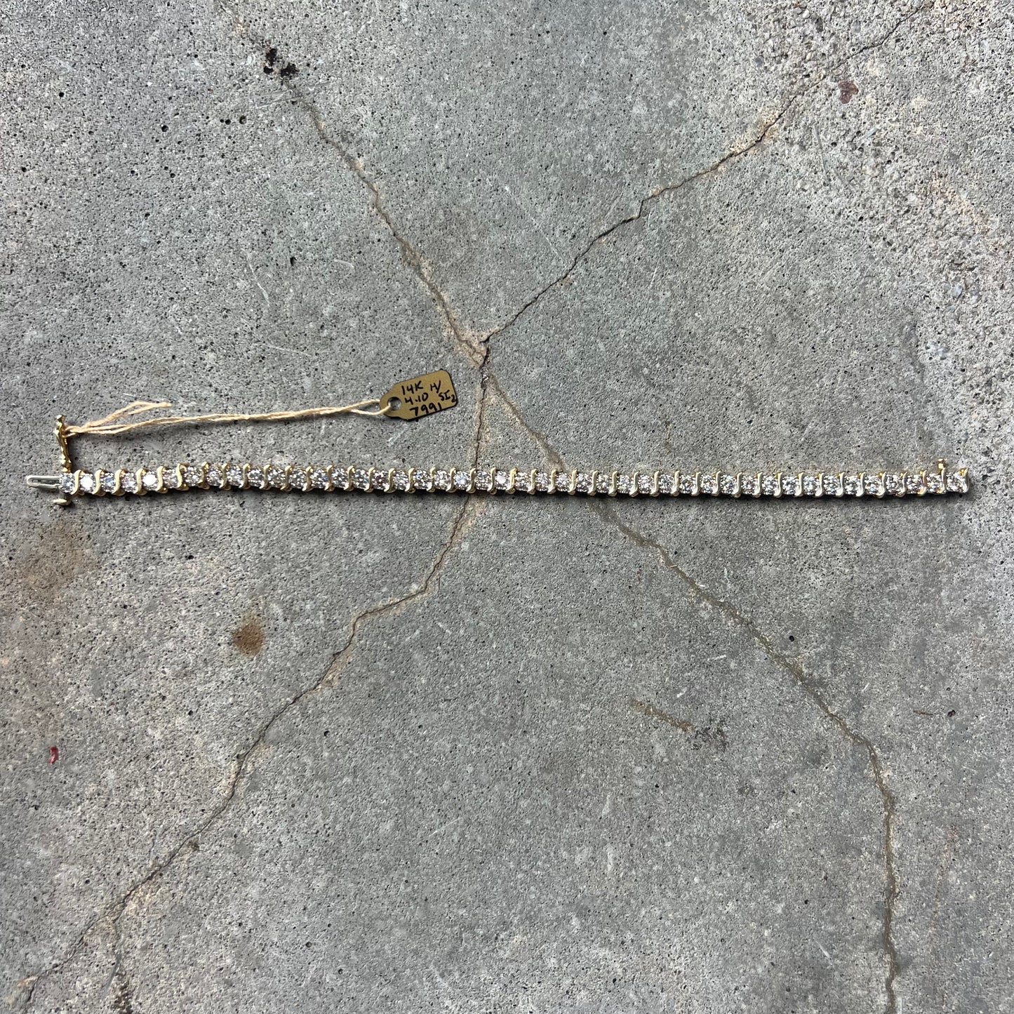Vintage 14k Yellow Gold 4.1CTW Natural Diamond S-Link Tennis Bracelet (7.35”)