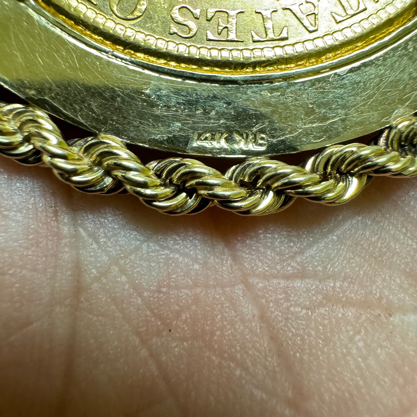 1889 $20 Liberty Head Double Eagle Gold Coin Large 14k Pendant