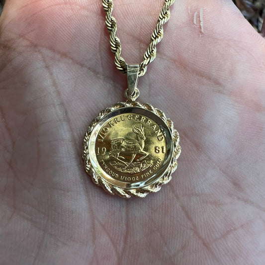 1981 South Africa 1/10 oZ Krugerrand Coin Pendant