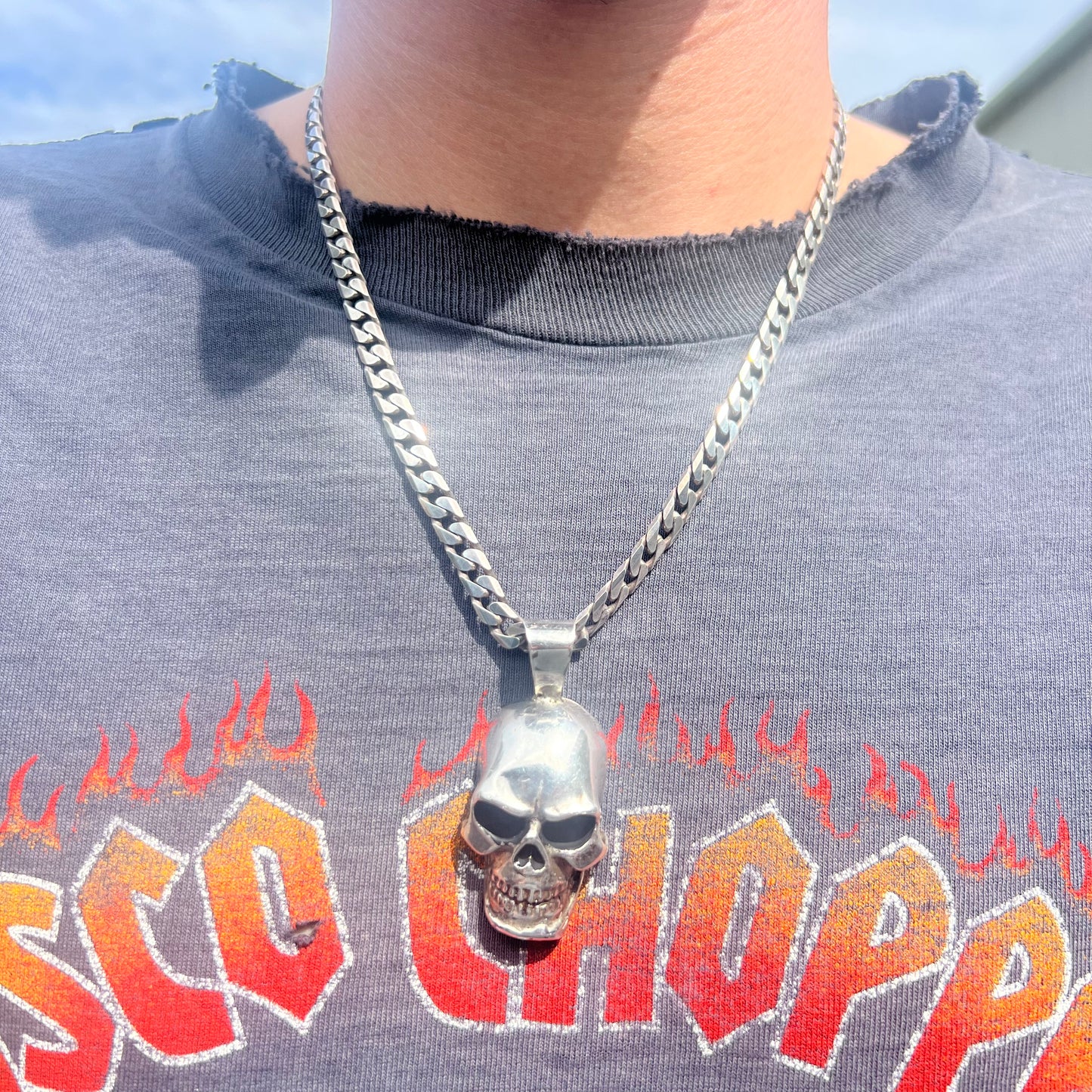 Custom Heavyweight Solid Sterling Silver Skull Pendant