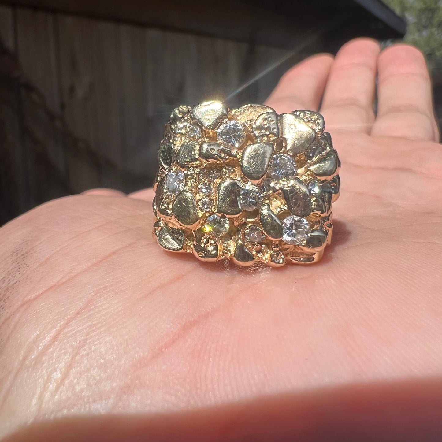 1970’s Custom .75CTW Natural Diamond Flooded 14k Yellow Gold Nugget Ring (10)