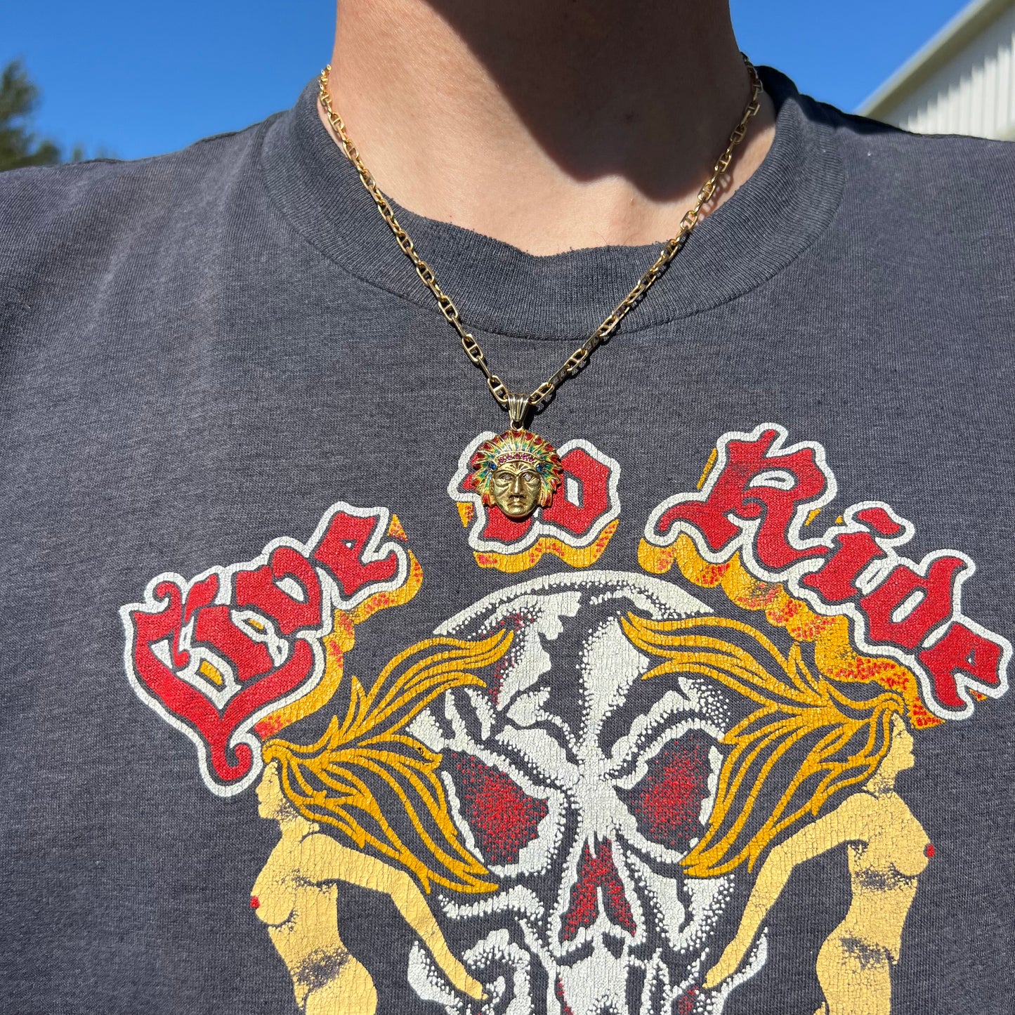 Pre-1950’s Solid 18k Yellow Gold Fire Enameled Chief Pendant