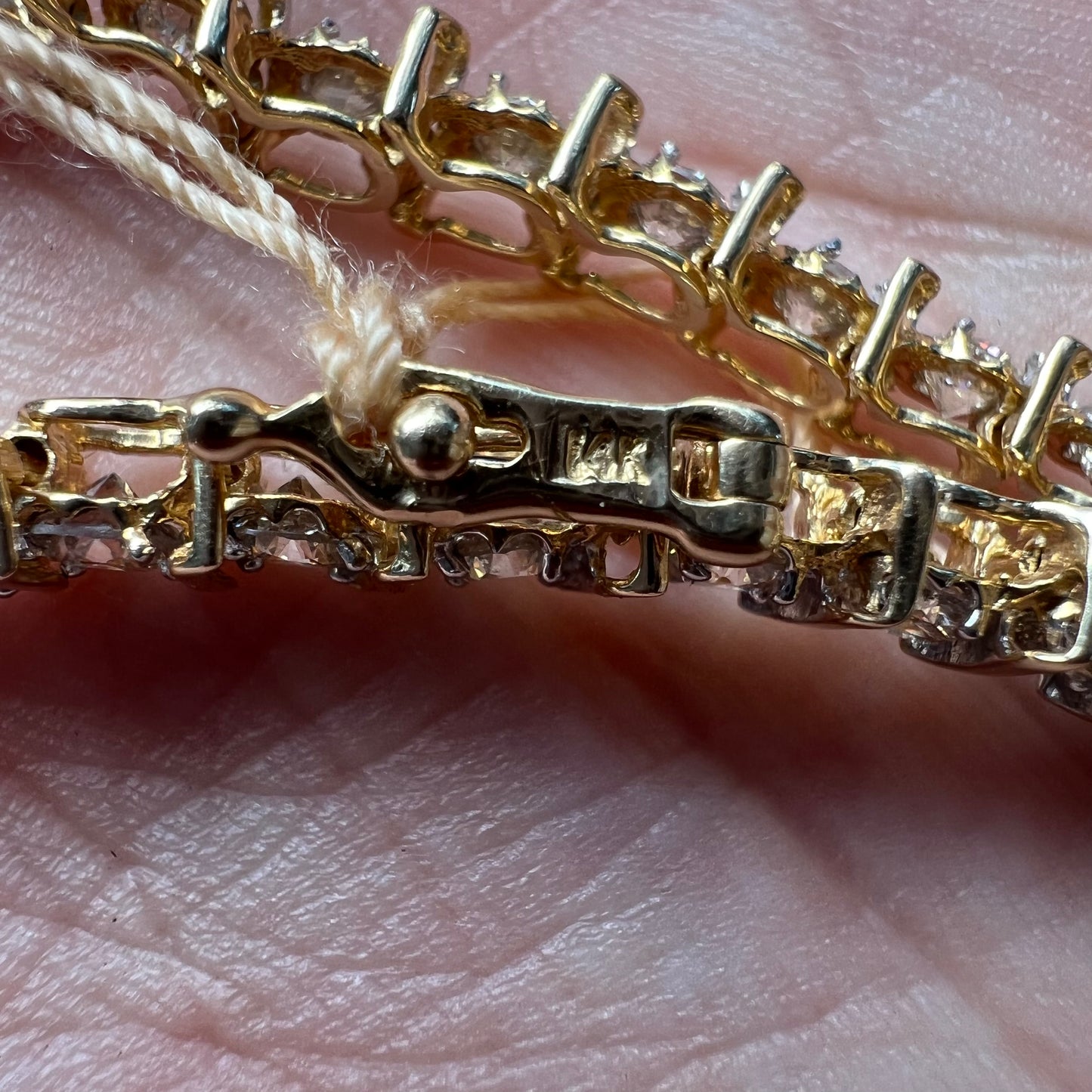 Vintage 14k Yellow Gold 4.1CTW Natural Diamond S-Link Tennis Bracelet (7.35”)
