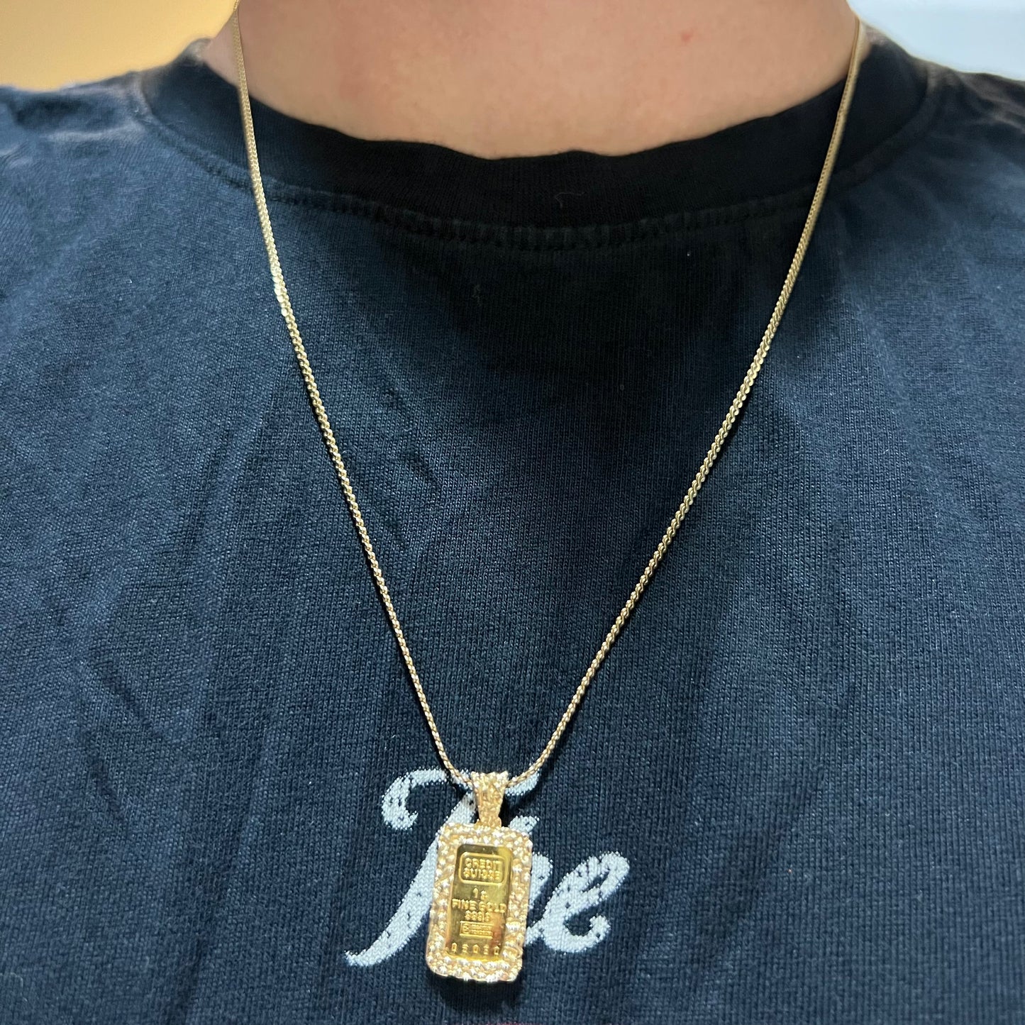 1980’s Pure .999 24k Gold (1g) Credit Suisse Bar Nugget Pendant