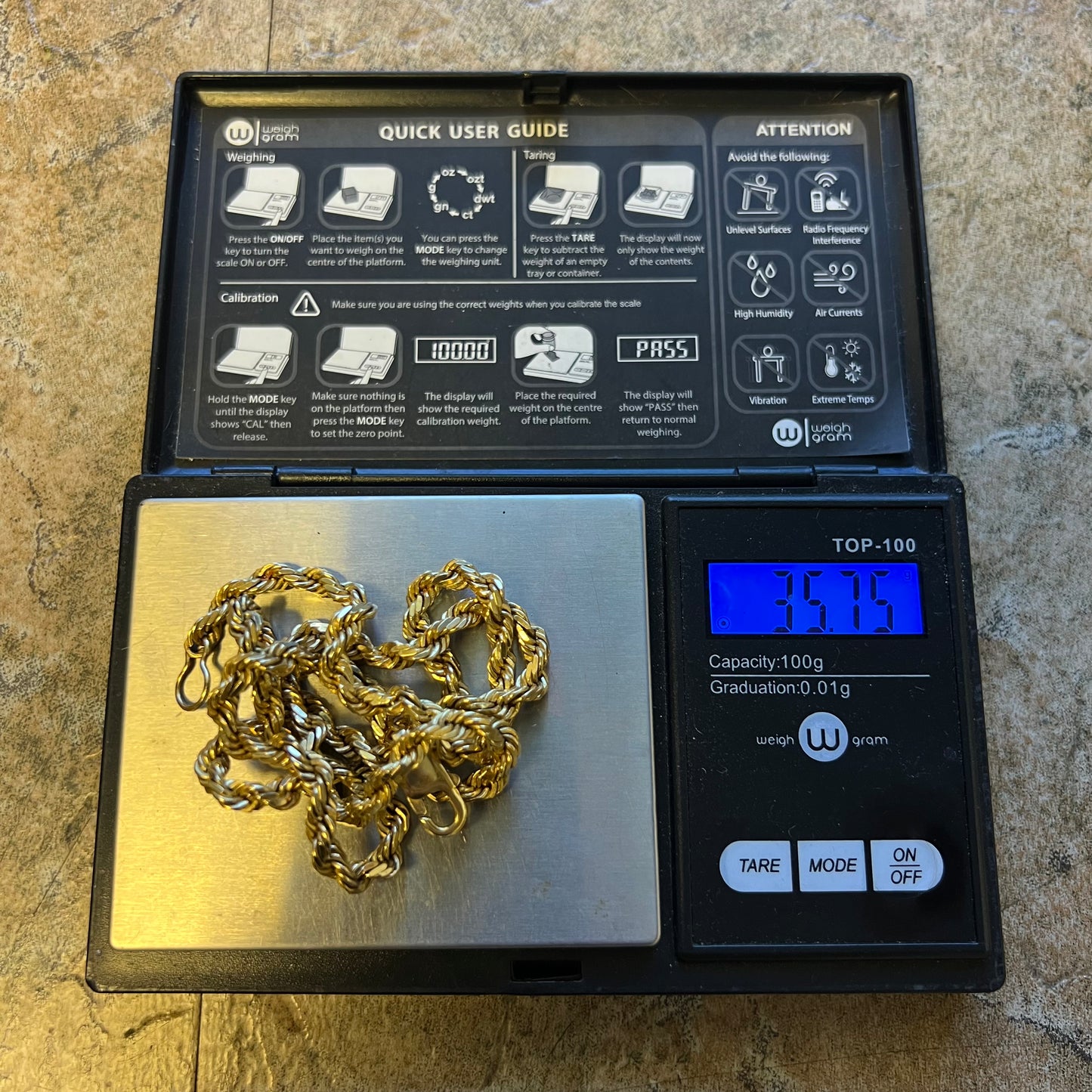 Vintage Solid 14k Yellow Gold Heavyweight Diamondcut Rope Chain Necklace (21”)