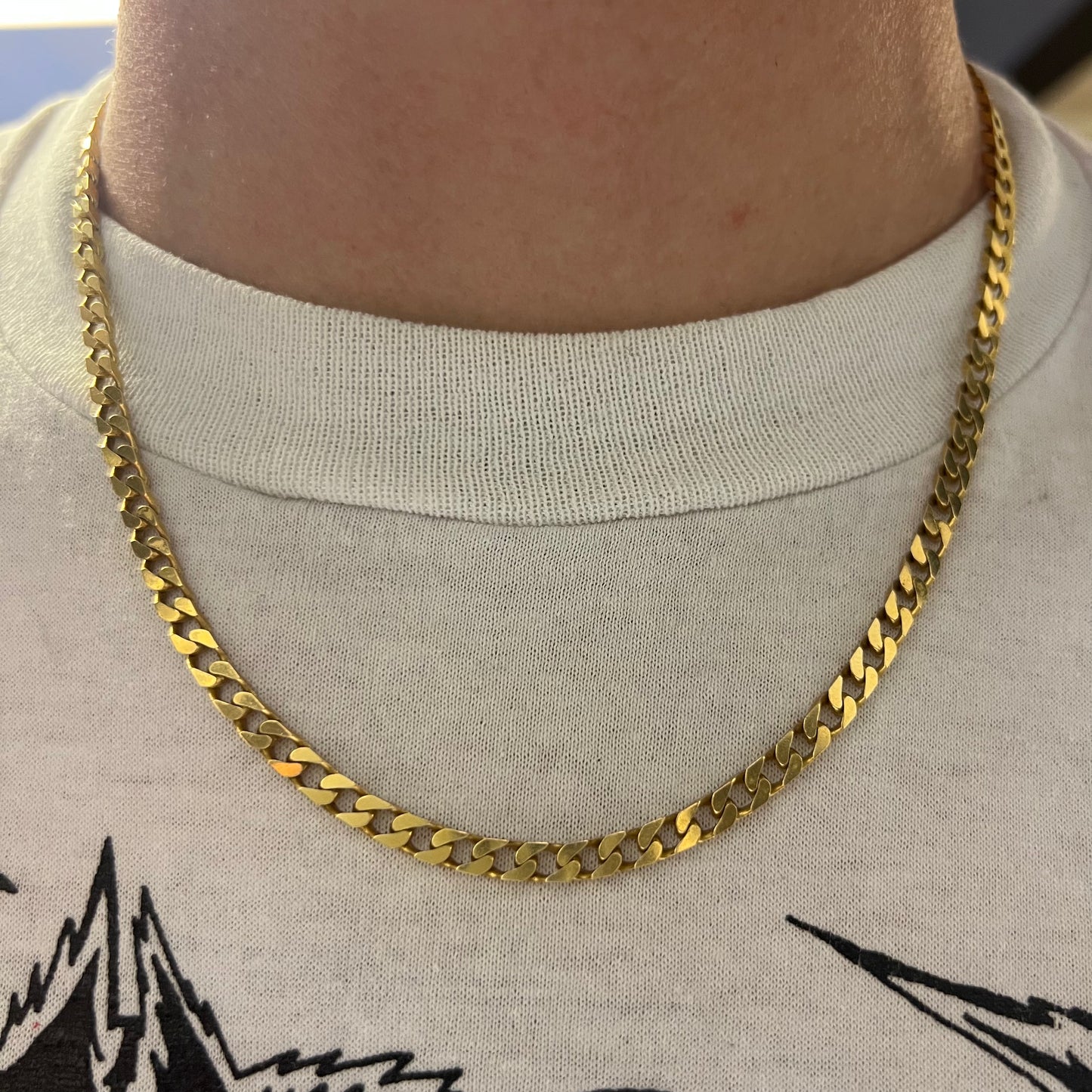 Vintage Solid 18k Yellow Gold Blocked Cuban Link Necklace (18.75”)