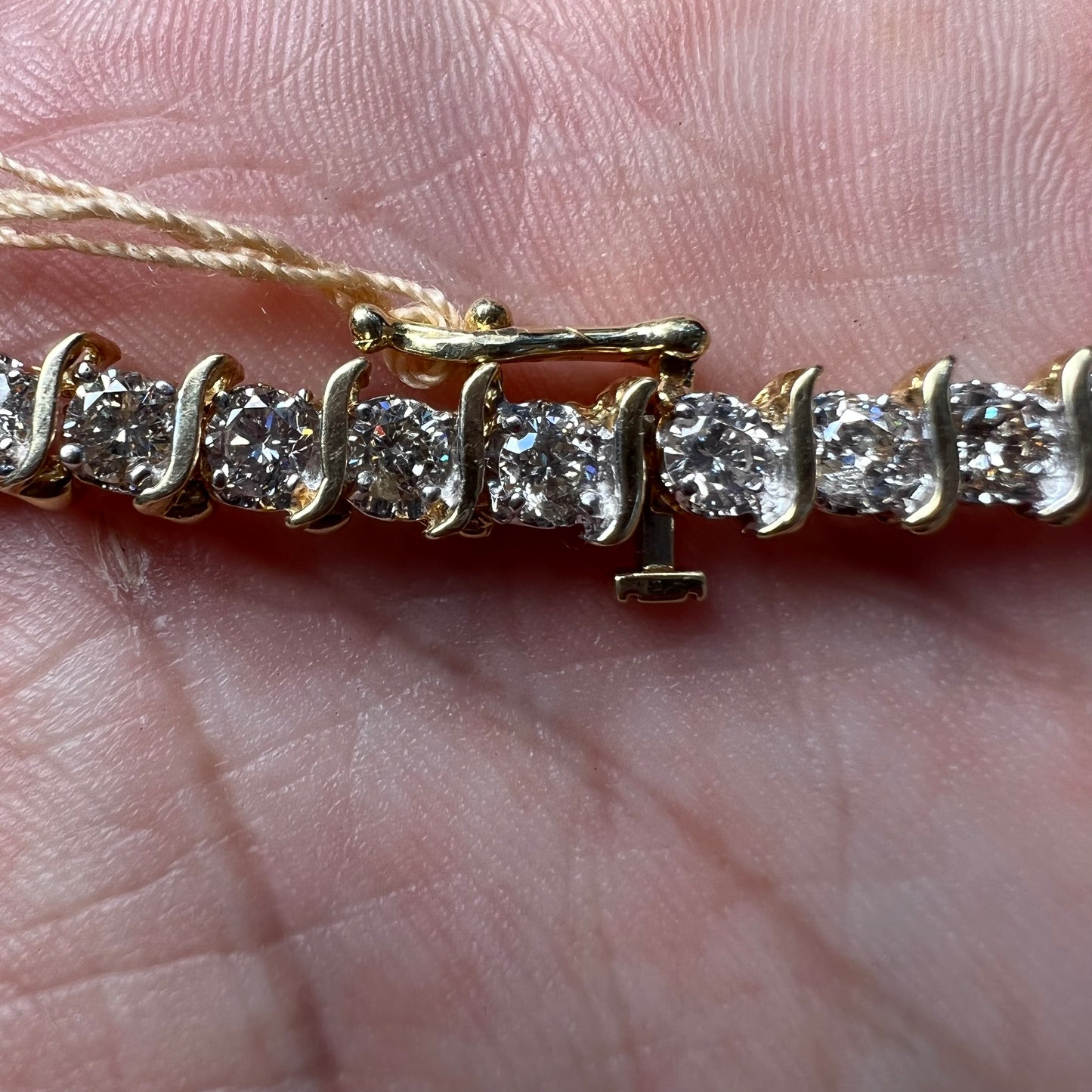 Vintage 14k Yellow Gold 4.1CTW Natural Diamond S-Link Tennis Bracelet (7.35”)