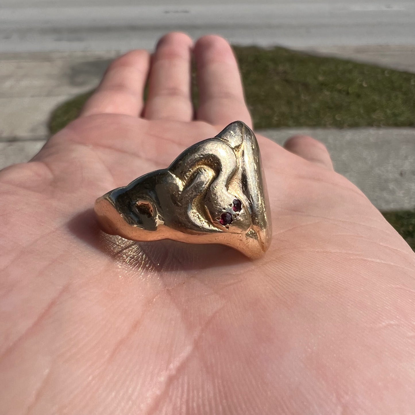 Victorian Era Solid 14k Yellow Gold Double Serpent Signet Ring (10)