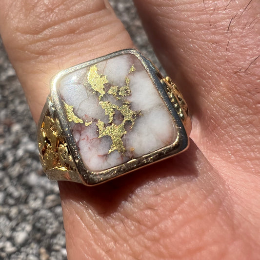 Vintage 22k Raw Gold Nugget  Bearing Quartz 14k Signet Ring By Orocal Model:RM760Q (10.5)