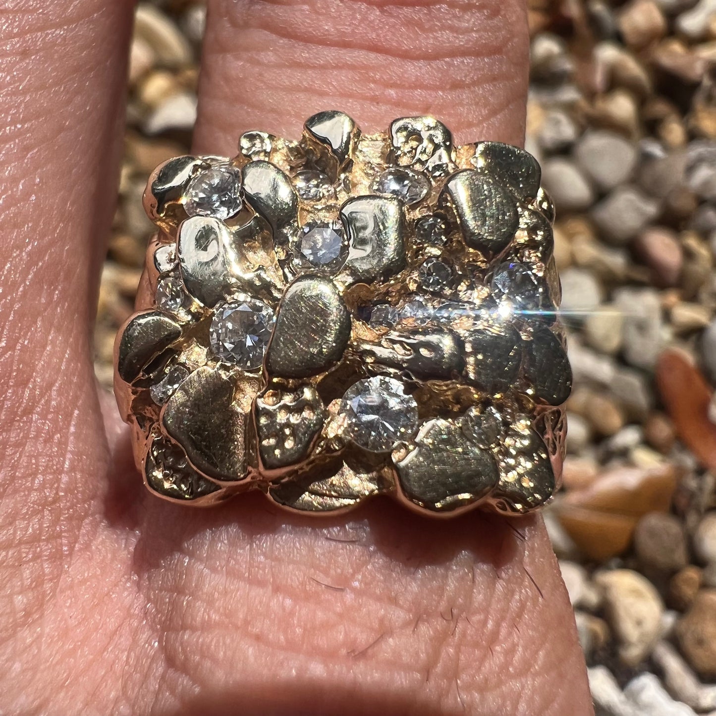1970’s Custom .75CTW Natural Diamond Flooded 14k Yellow Gold Nugget Ring (10)