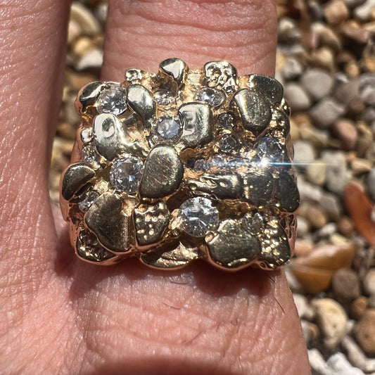 1970’s Custom .75CTW Natural Diamond Flooded 14k Yellow Gold Nugget Ring (10)
