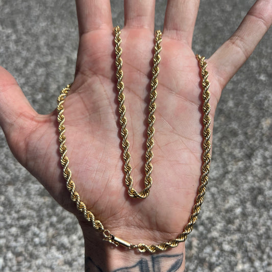 1970’s Solid 14k Yellow Gold Classic Rope Chain Necklace (21.5”)