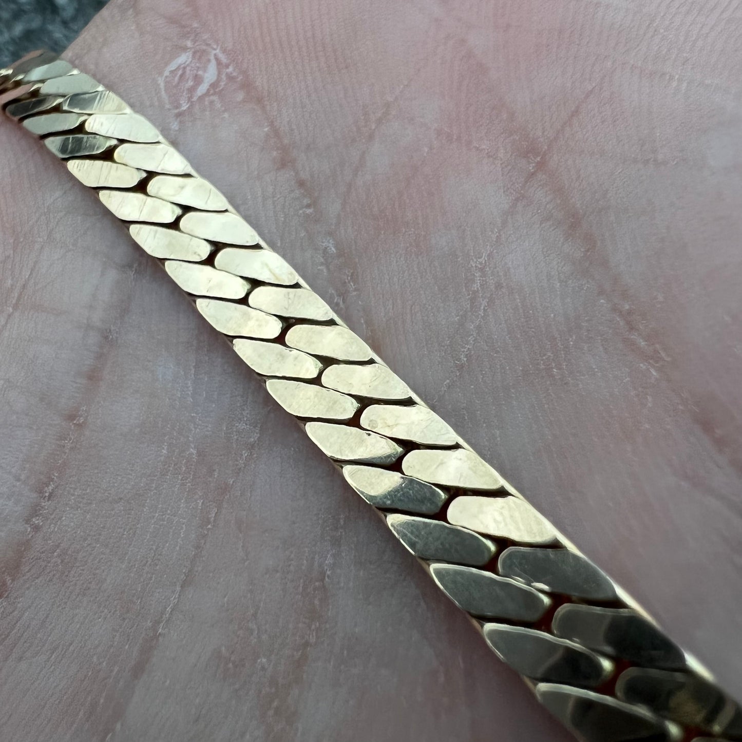 Mid 1960’s-Early 70’s Solid 14k Yellow Gold Cuban Link Herringbone Bracelet (8.25”)