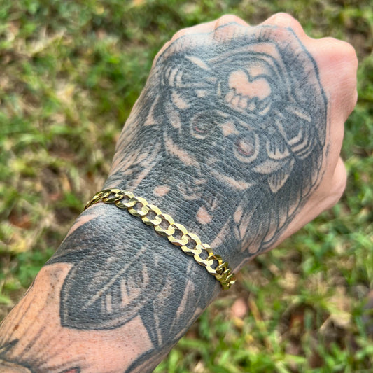 Vintage Solid 14k Yellow Gold Beveled Edge Cuban/Curb Link Bracelet (8”)