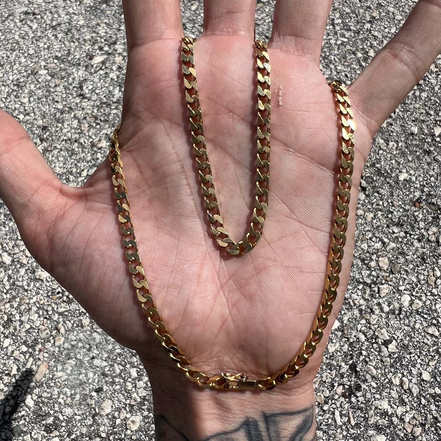 Vintage Solid 18k Yellow Gold Blocked Cuban Link Necklace (18.75”)