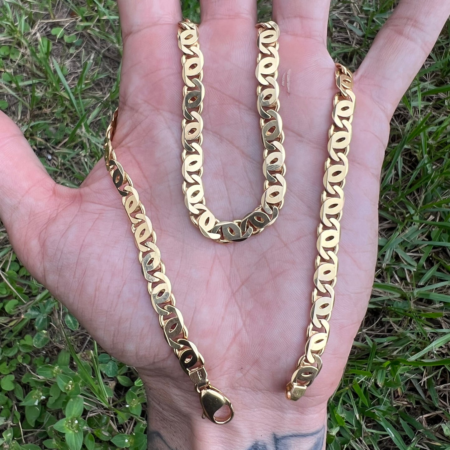 1980’s Solid 14k Yellow Gold Tigers Eye “Chanel Link” Necklace (18.25”)