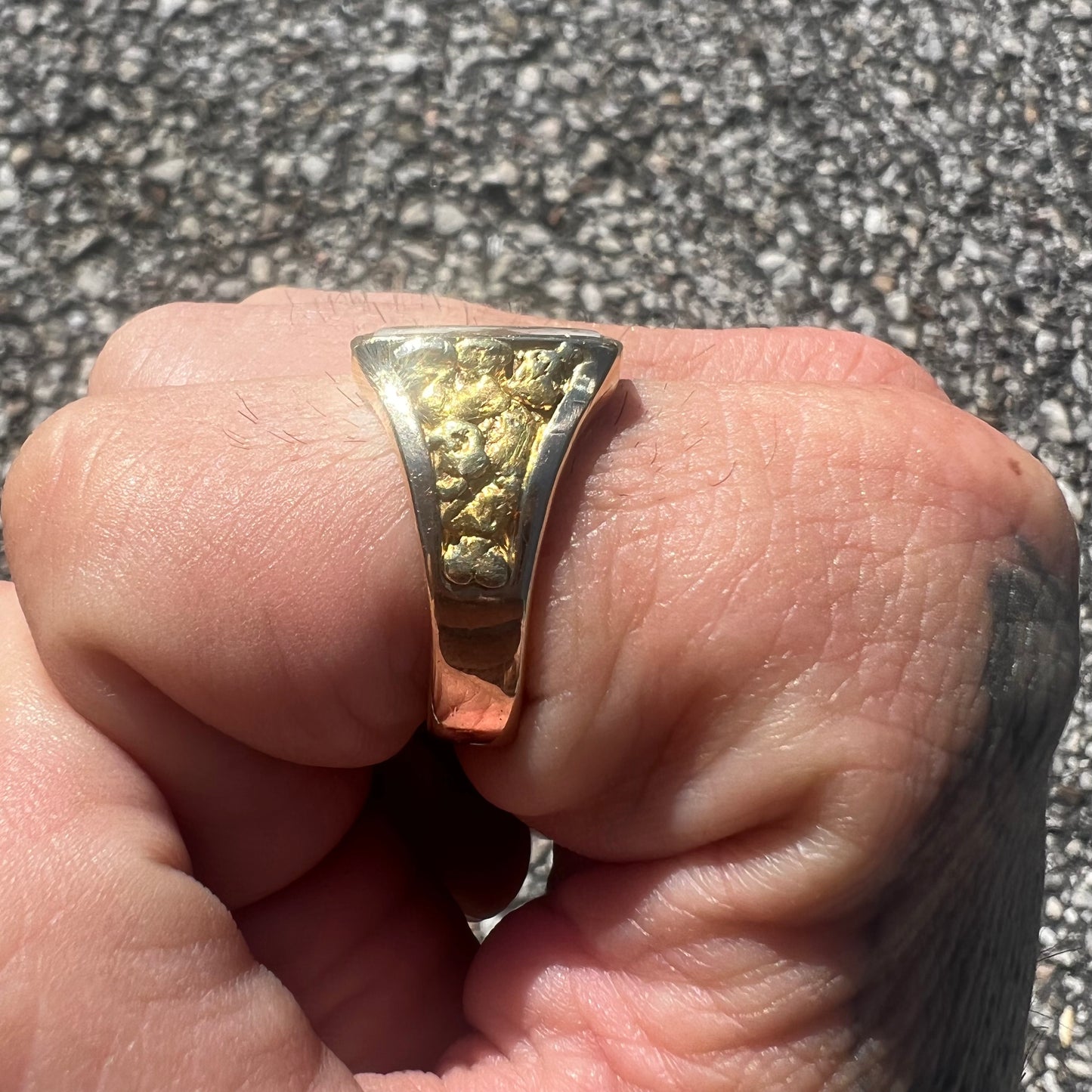 Vintage 22k Raw Gold Nugget  Bearing Quartz 14k Signet Ring By Orocal Model:RM760Q (10.5)