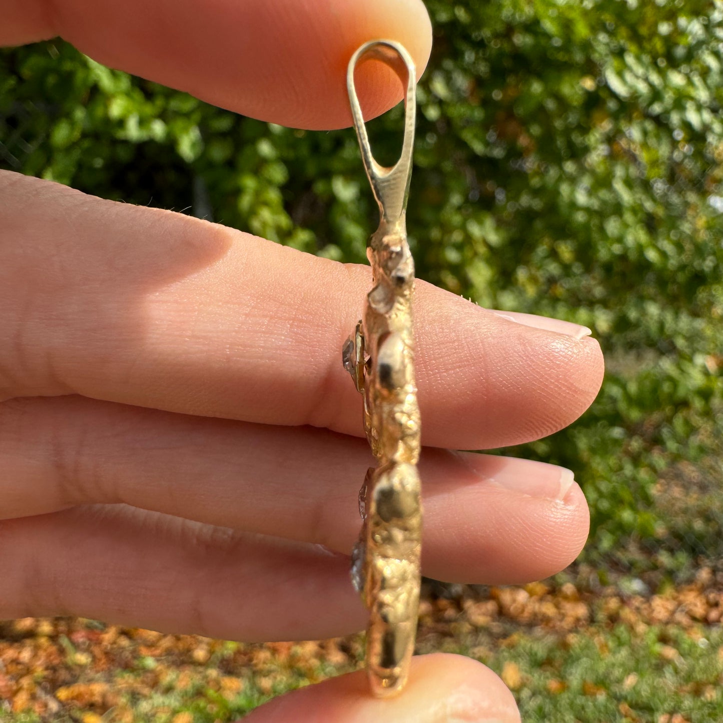 Vintage Custom Solid 14k Yellow Gold Natural Old Euro Cut Diamond Encrusted Nugget Pendant