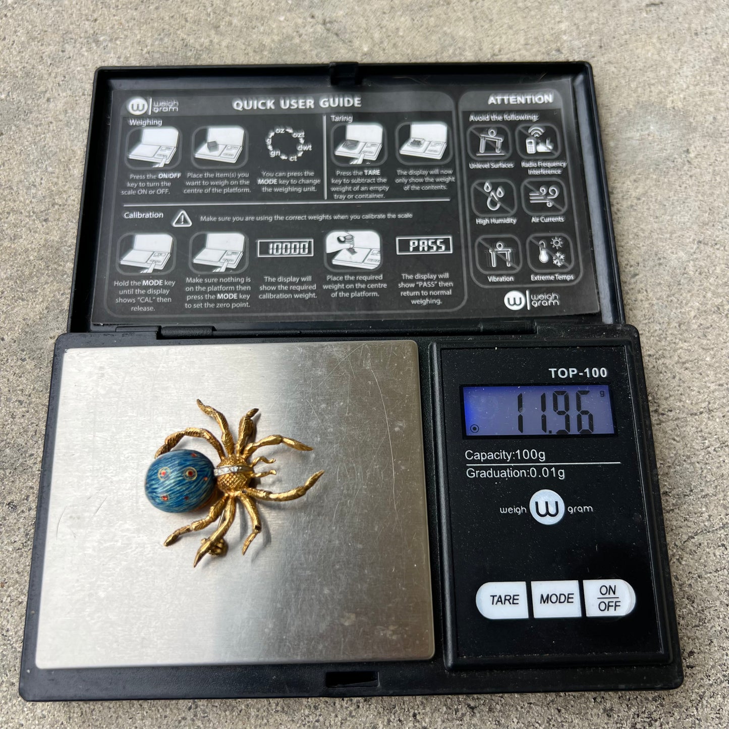 Mid-Century Italian 18k Gold Fire Enameled Spider Brooch By Corletto