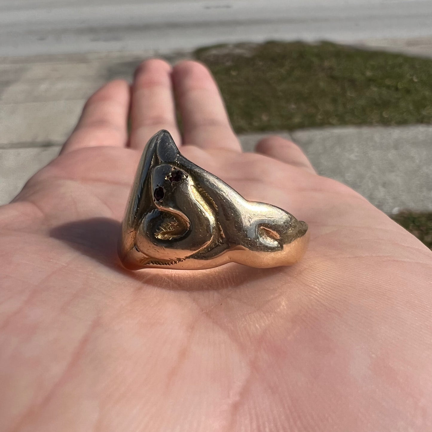 Victorian Era Solid 14k Yellow Gold Double Serpent Signet Ring (10)