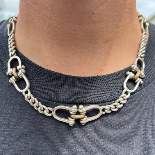 1960’s-80’s Taxco Handmade Sterling Silver Shackled Cuban Link Necklace (19”)