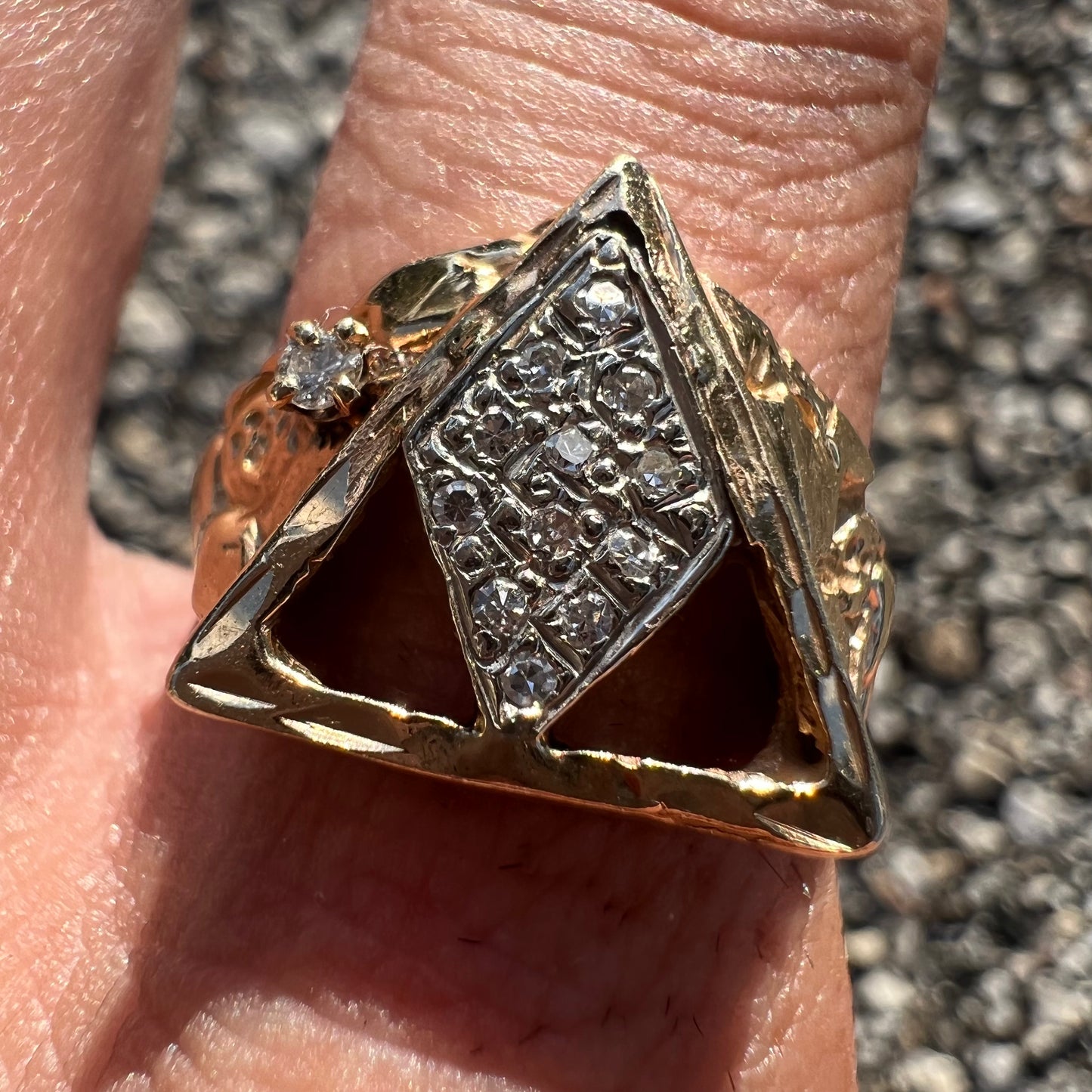 1980’s Custom 14k Natural Diamond Billiards Rack Diamondcut Nugget Ring (10)