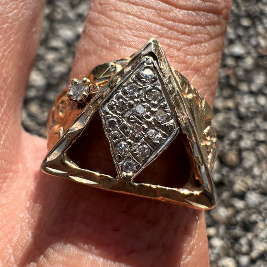 1980’s Custom 14k Natural Diamond Billiards Rack Diamondcut Nugget Ring (10)